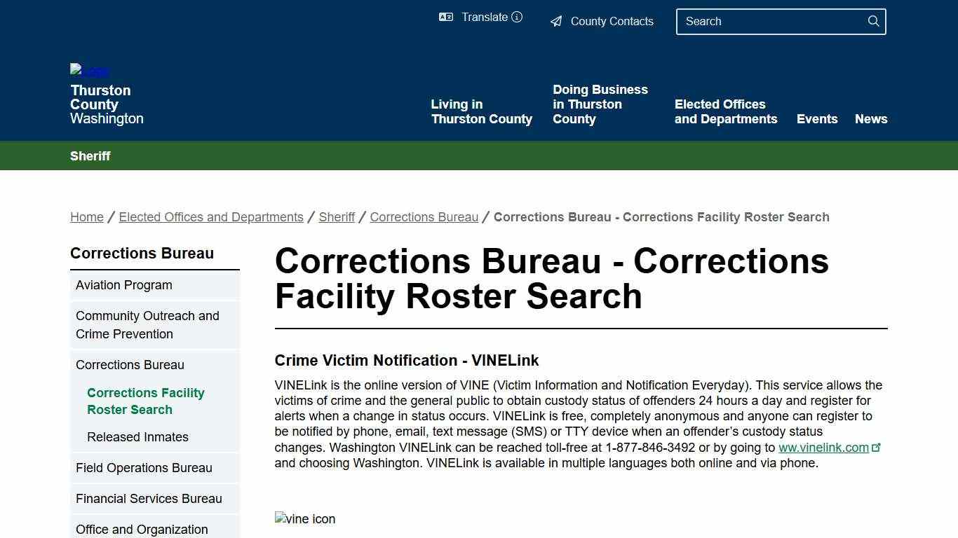 Corrections Bureau - Corrections Facility Roster Search Thurston County