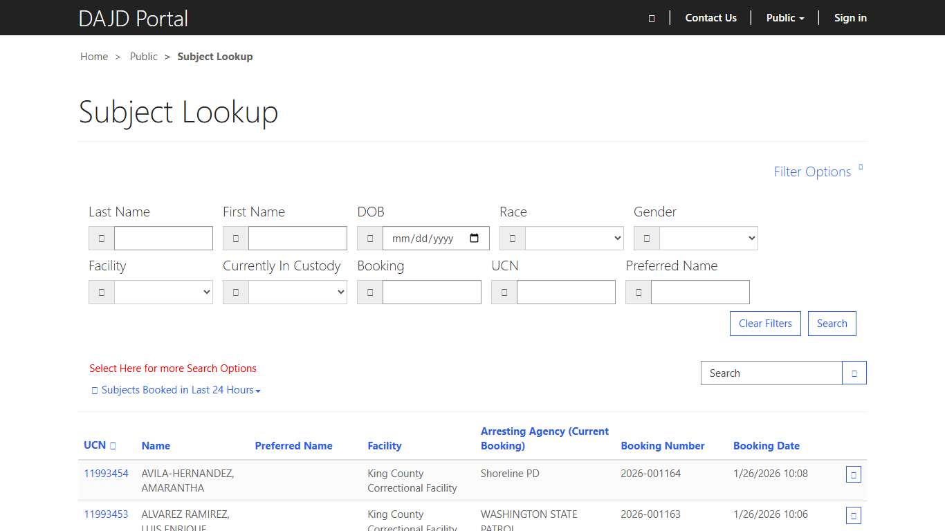 Subject Lookup · Custom Portal